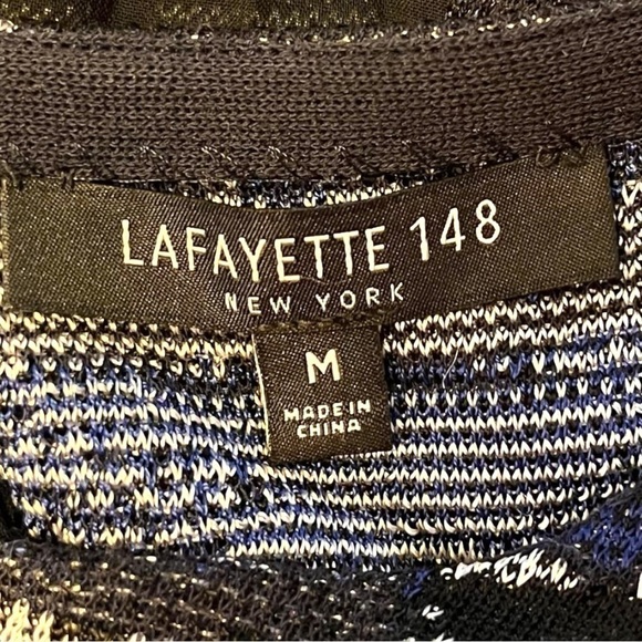 Lafayette 148 Long Sleeve Tunic Jacquard Sweater with Plisse Sheer Back Panel - Picture 12 of 13